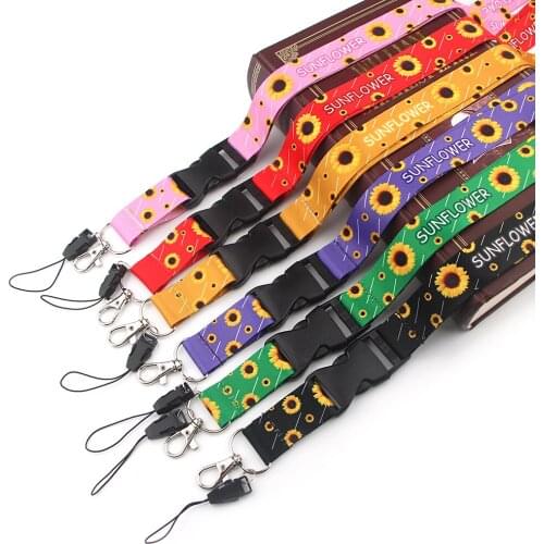 JY252 Sunflower Plant Print Buckle Lanyard for Neck Strap lanyard card Holder Gym Key Chain Badge Holder DIY Hang Rope Key Ring