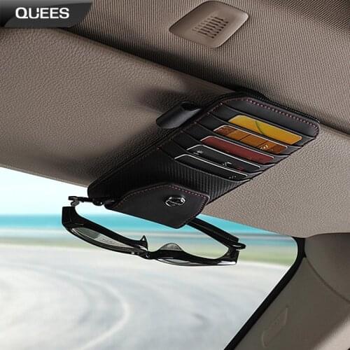 QUEES Genuine Leather Sunshade Storage Bag Holder Organizer Credit Cards Sunglasses Glass Credit card Driving Licence Men Women