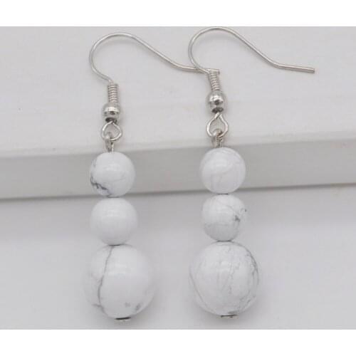 White Howlite Bead Stone Dangle Earrings Jewelry For Woman Gift T232