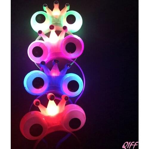 Women Girls LED Light Flashing Cute Frog Eyes Hair Hoop Rhinestone Embellishment Crown Tiara Glowing Headband Party Supplies