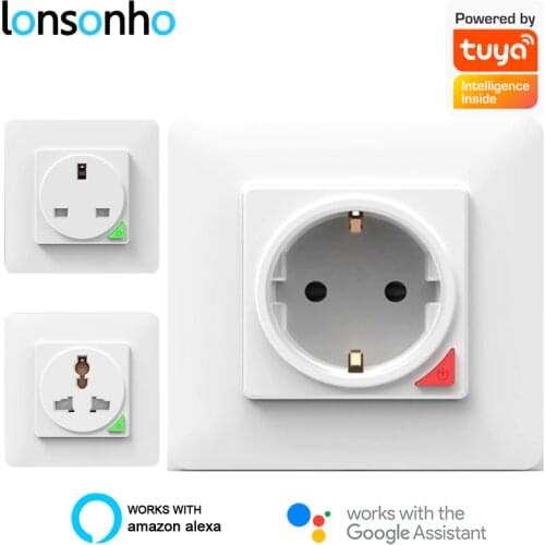 Lonsonho Tuya WiFi Smart Wall Socket EU UK Plug 220V 16A Electrical Outlets Smart Home Smartlife Alexa Google Home Compatible