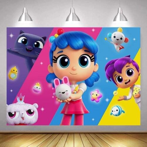 Cartoon Girl Princess Birthday Party Backdrops Pink Blue Yellow Striped Cute Rabbit Photographic Backgrounds Vinly Poster