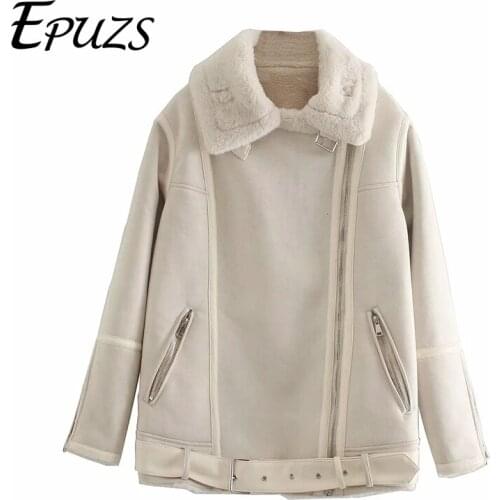 2021 Spring Women Oversize Fur Jacket Coat Fashion Slim Pocket Pink Motorcycle Jacket Coat Casual Loose Chic Top Streetwear