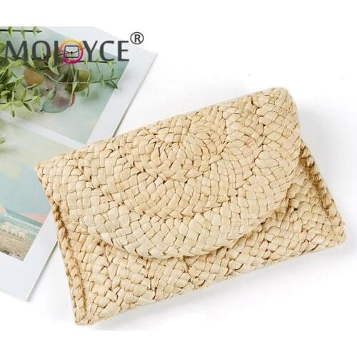 Women Corn Skin Clutch Straw Woven Female Wallet Leisure Purse Makeup Bag Ladies Summer Beach Envelope Handbags Streetwear