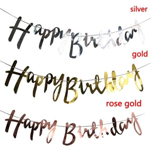 Gold Silver Letters Happy Birthday Bunting Banner Just Married Hanging Garland Wedding Party Decor Kids Birthday Favor Banner