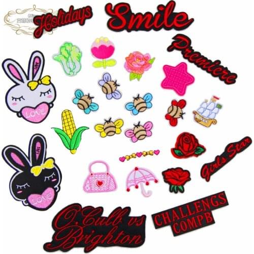 1 pcs Flowers Bag Star Bees embroidered iron on Fashion Cool patches cloth accessories bag hat repair Appliques phone decor diy