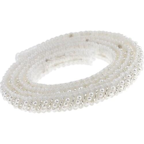 1yd White Pearl Beaded Lace Trims Embroidered Appliques Ribbon Wedding Decor