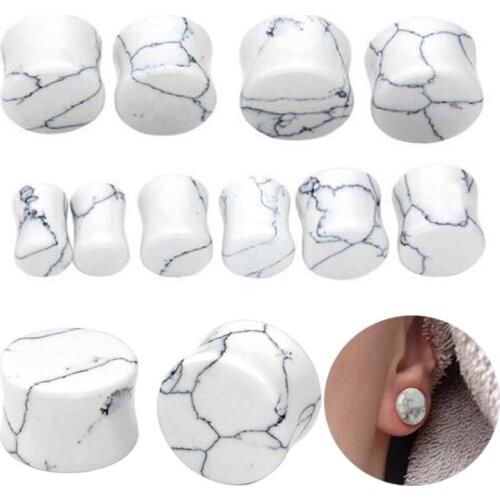 2 Pieces Natural Stone Ear Expander earring ear plug White Flesh Tunnel Piercing body Jewelry