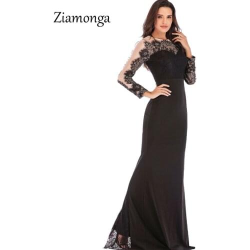 2019 Brand Design Sexy Women Dress Long Sleeve Lace Maxi Long Dress Runway Bodycon Vestido Evening Party Elegant Mermaid Dresses