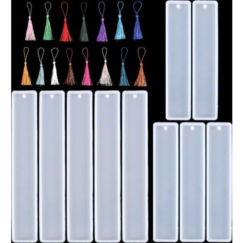 25 Packs DIY Bookmark Resin Mold Rectangle Bookmark Silicone Molds with 25 Pieces Colorful Tassels for Jewelry DIY Craft U90F