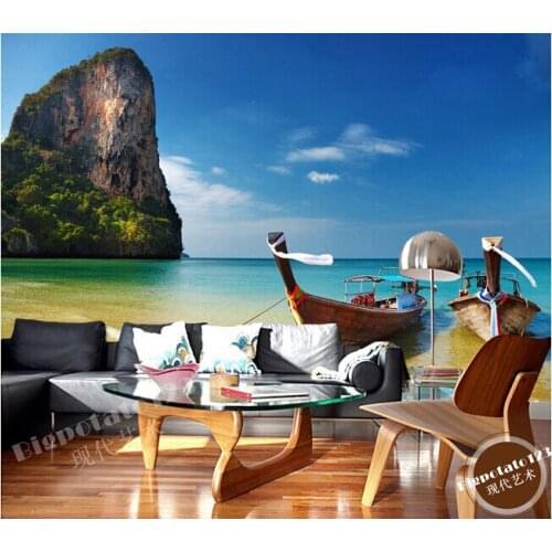 The custom 3D murals,Fresh and beautiful blue sky Green Island Lake landscape ,living room sofa TV wall bedroom wall paper