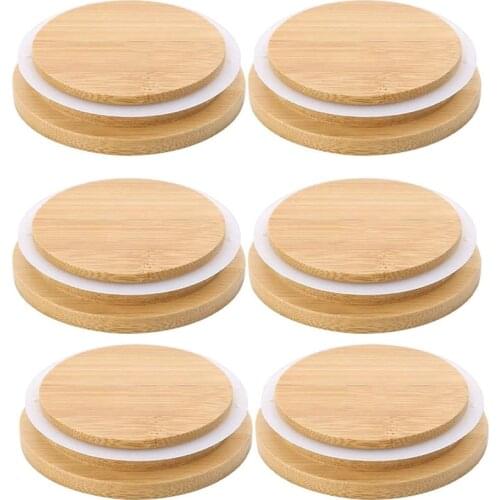 6 Pack Wooden Mason Jar Lids, Reusable Bamboo Mason Canning Lids Compatible with Wide Mouth Mason Jar Canning Jar