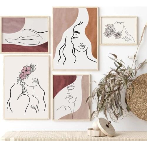 Line Drawing Body Wall Art Abstract Poster Print Flower Girl Retro Canvas Painting Decoration Living Room Home Wall Pictures