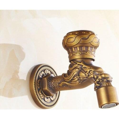 Antique Brass Dragon Carved Mop Pool Taps Wall Mount Single Lever Cold Water Sink Faucet/Washing Machine Water Faucet Taps