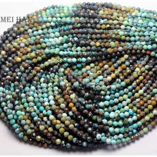 Meihan natural Hubei turquoise 5 mm (1strand/set) faceted round loose gem stone beads for jewelry making