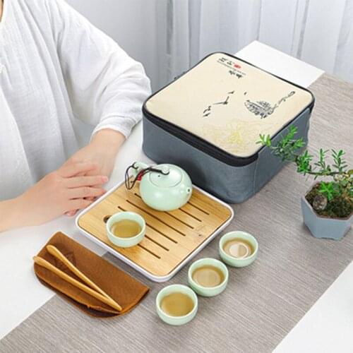 LIZAOTAO Ceramic Ding Kiln Tea Set One Pot Four Cups Travel Tea Set Chinese Simple Portable Kung Fu Tea Set