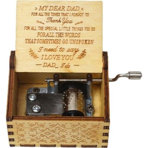 Wood Music Box for Dad,Hand Cranked Laser Engraved Vintage Musical Boxes Case Gifts for Birthday/Christmas/Thanksgiving