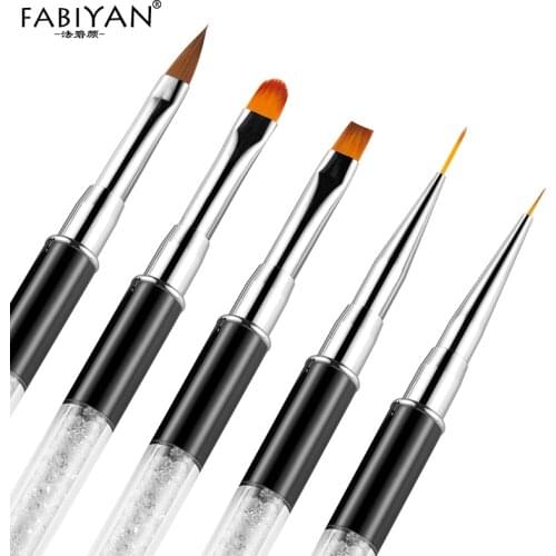 Nail Art Brush Pen Tool Metal Rhinestone Handle Flower Stripe Acrylic UV Gel Extension Painting Manicure Salon