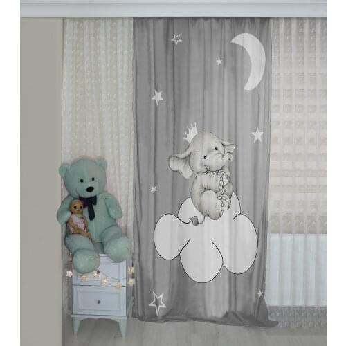 Elephant Patterned Background Curtain velvet curtain kids room drape Animals Fly Balloon Stars