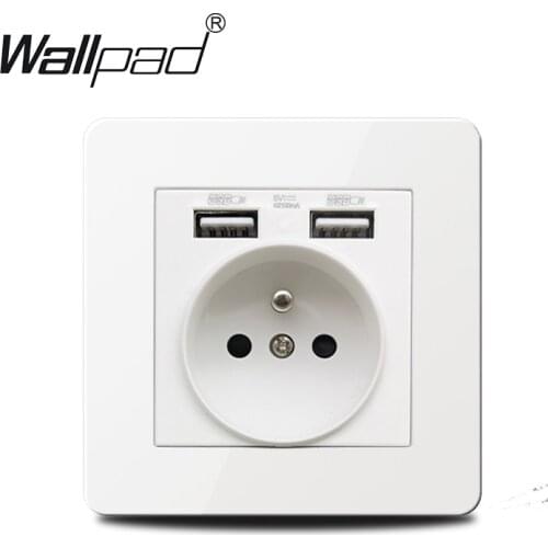 French USB Socket Stainless Steel Panel Wallpad White 16A Poland Belgium 220V Wall Outlet with Double USB Power Ports