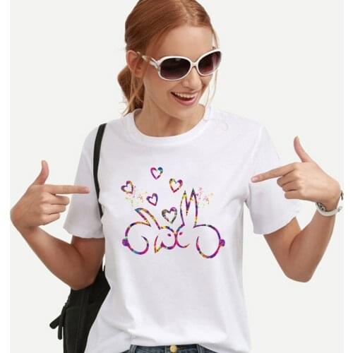 Lovely Rabbit Cartoon Print T Shirts Kawaii Love Cute Funny Animals T-Shirt Summer Tops 2021 Hot Sale Harajuku Streetwear