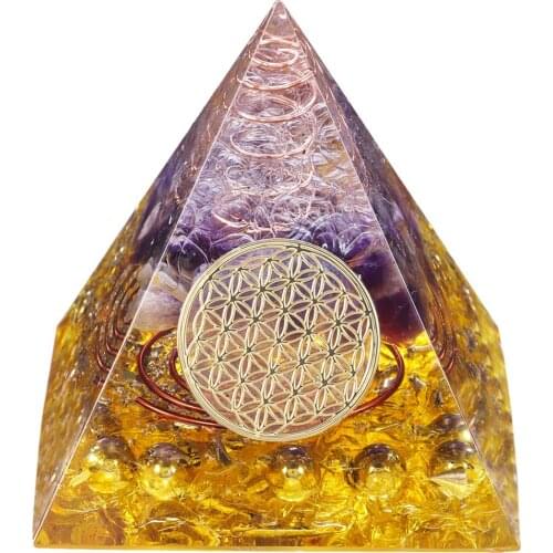 TUMBEELLUWA Healing Crystal Gold Wire Orgonite Pyramid Energy Generator for Reiki Meditation Resin Craft Decoration Stone Orgone