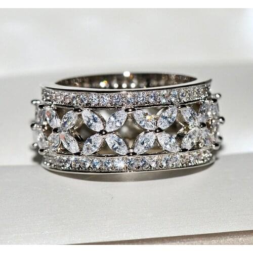 Exquisite 925 Sterling Silver Hollow Four-leaf Clover Flower Ring Set Womens Simple AAA Zircon Wedding Jewelry Bridal Jewelry