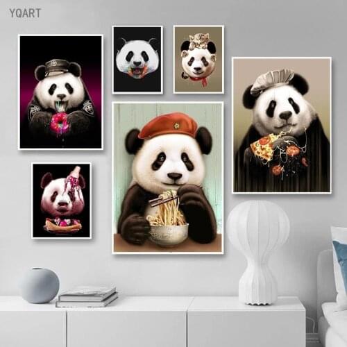 Cute Panda Canvas Art Paintings Animal Poster and Print Cuadros Panda Eat Food Wall Art Picture for Kids Bedroom Decoration