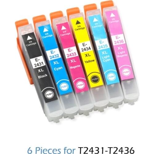6pcs T2431 24XL 2432 T2436 Compatible Ink Cartridge For Epson XP-750 XP-850 XP-950 XP-860 XP-55 XP-760 XP-960 Printer with chip