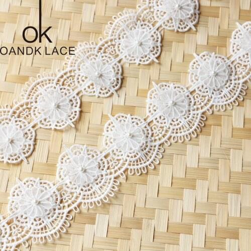 Lucia crafts 1y/lot Multi Option Double Embroidery Flower With Pearls Lace Ribbons DIY Garment Sewing Accessories N0501