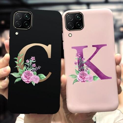 Matte Alphabet Phone Case For Huawei P40 Lite Case Initial Letter A Z Flower Soft Coque on for Huawei P40 Lite E P40Lite e Cover