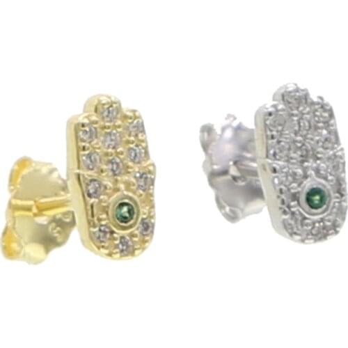 Minimalist 925 Sterling Silver evil eye hamsa cz Earrings Delicate Tiny Small gold vermeil stud 925 Cartilage Piercing Earrings