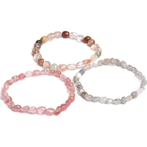 Fashion Crystal Beaded Bracelet Women Femme Random Shape Quartz Rutilated Bangle Natural Stone Bracelet Elastic Handmade Jewelry