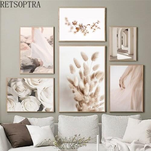 Fashion Beige Color Flower Bouquet Weeds Art Canvas Poster Home Decor Print Painting Living Room Wall Picture for Room Decor