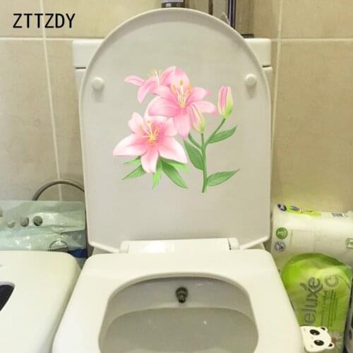 ZTTZDY 19.4*19CM Pink Lily Flower Kids Room Wall Sticker WC Toilet Seat Stickers Home Decoration T2-0073