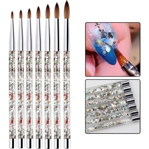 7 Sizes Nylon Manicure Acrylic Nails Round Nail Art Brush Nail Art Brush for Acrylic Powder 100% With Liquid Glitter Handle