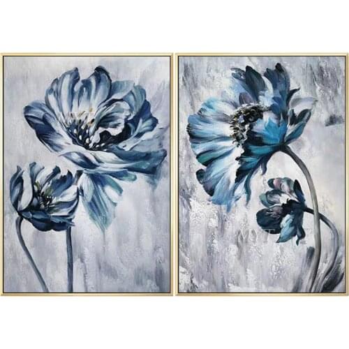 Frameless New Arrival Large Handpainted Bule Flower Oil Painting On Canvas Wall Art Wall Pictures For Living Room Home Decor