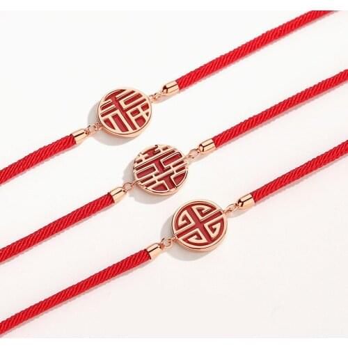 The new wind blessing hand rope retro national tide palace bracelet happy character birthday red rope jewelry