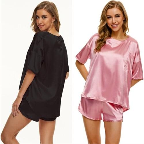 Summer Luxurious Ice Silk Womens Short Sleeve Shorts Pajamas Ladies Round Neck Casual Pijamas Set Comfort Home Clothes Sleepwear