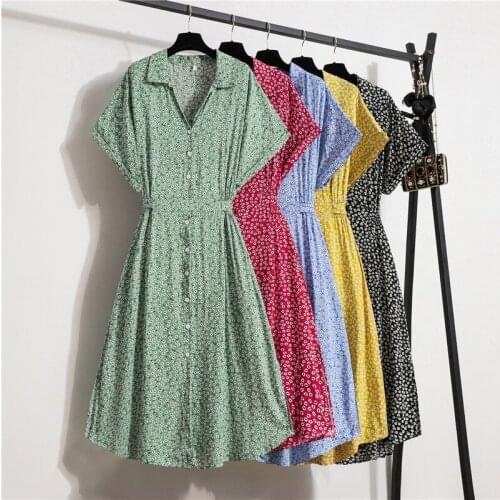 Women Print Dot Chiffon Dress Summer 2021 New Short Sleeve Single-Breasted V-Neck Midi Dress Female Casual Beach Vestidos Robe