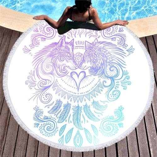 Wolves Printed Microfiber Towel Beach Towel for Adult Yoga Mat Tassel Large Round Towel Cotton Tapestry Home Decor Blankets