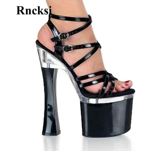 Rncksi New Pole Dance Sandals Women Platform with Straps sandals 18cm Square high heels dress New womens shoes