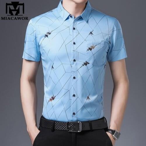 2021 New Fashion Print Casual Shirt Mens Silk Cotton Summer Short sleeve Shirts Men Slim Fit Chemise Homme C744