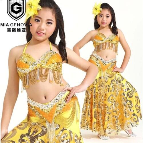 2019 S828a# Kids Girls Belly Dance Costume (top,belt,skirt) 8 Colors