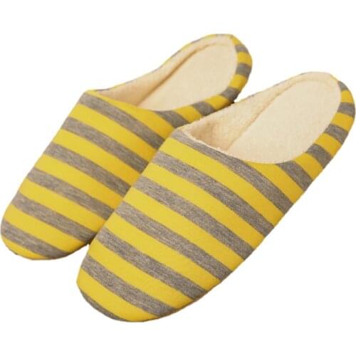 Autumn Winter Fashion Stripe Soft Bottom Indoor Slippers for Men Women Warm Comfort Cotton Slipper No Slip Floor Home Slipper