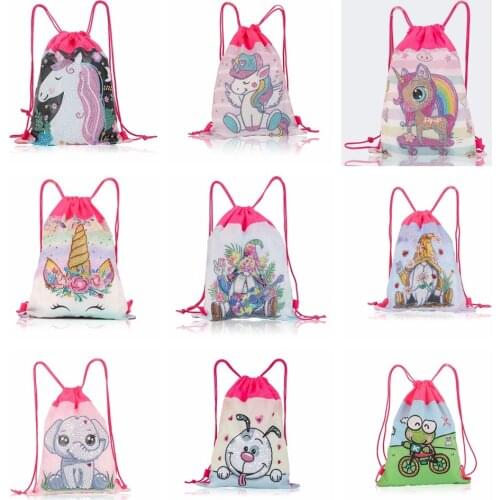 DIY Diamond Painting Drawstring Bag Cute Animals Mosaic Oxford Cloth Backpack Special Shaped Drill Kit Embroidery Craft Gift