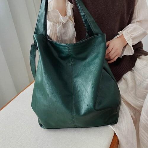 Large Capacity Womens Tote Bag Pure Color Soft Leather Crossbody Bag Large Size Female Handbags Green Designer Shoulder Bag Sac