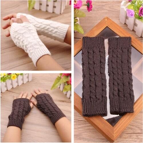 Twist Crochet Knitted Women Gloves Winter Warm Fingerless Gloves Short Arm Sleeve Hand Warmer Mittens Solid Color Arm Warmer