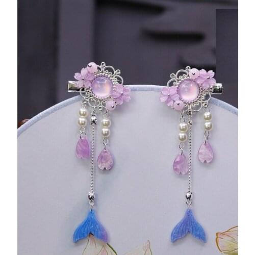 30 Designs Ocean Mermaid Princess Glaze Petal Pearl Beads Handmade Hair Clips for Hanfu Costume Makeup Accessory Hair Sticks