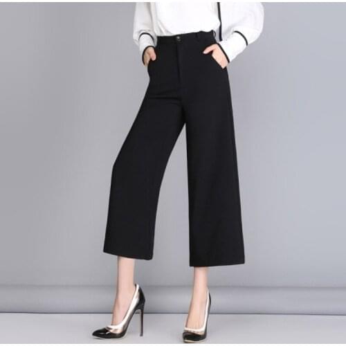 2020 Spring Summer High Waist Pants Women Elegant Work Office Casual calf length Trousers Back Wide Leg Pants pantalon femme